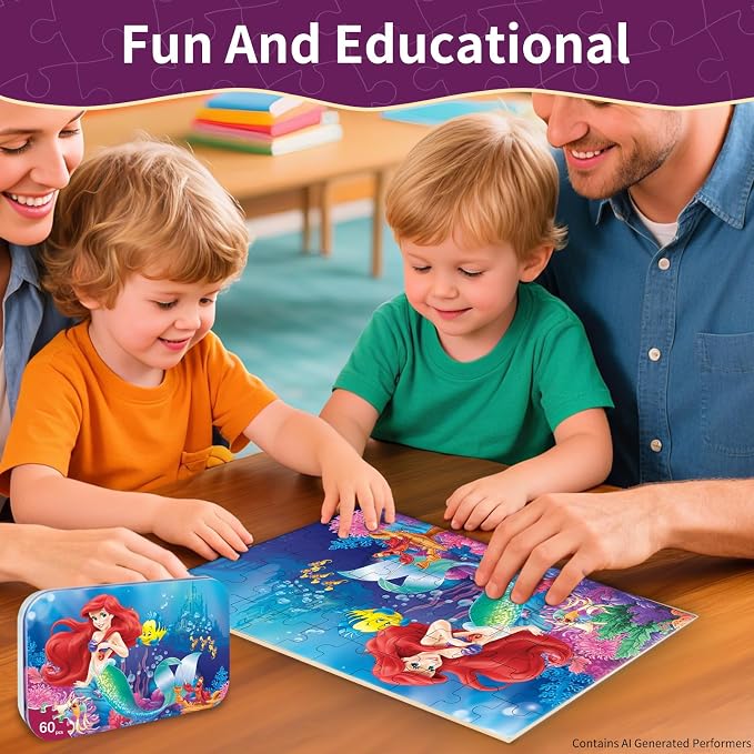 Toddler Puzzle Ages 3-8, 60 Piece Jigsaw Puzzle in Metal Box, Educational Learning Toys for Boys and Girls, Premium Puzzle Games