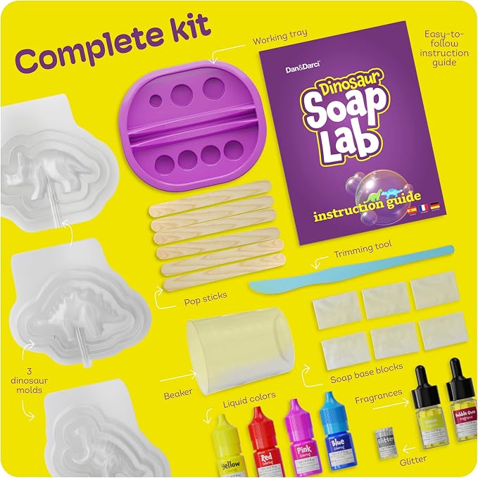 Dino Soap Making Kit For Kids - Dinosaur Science Toys Kits - DIY Craft Kit | Gifts for Kid All Ages, DIY Activities Craft - Art Crafts Gift Set for Boys and Girls Age 3 4 5 6 7 8 12 Year Old Boy