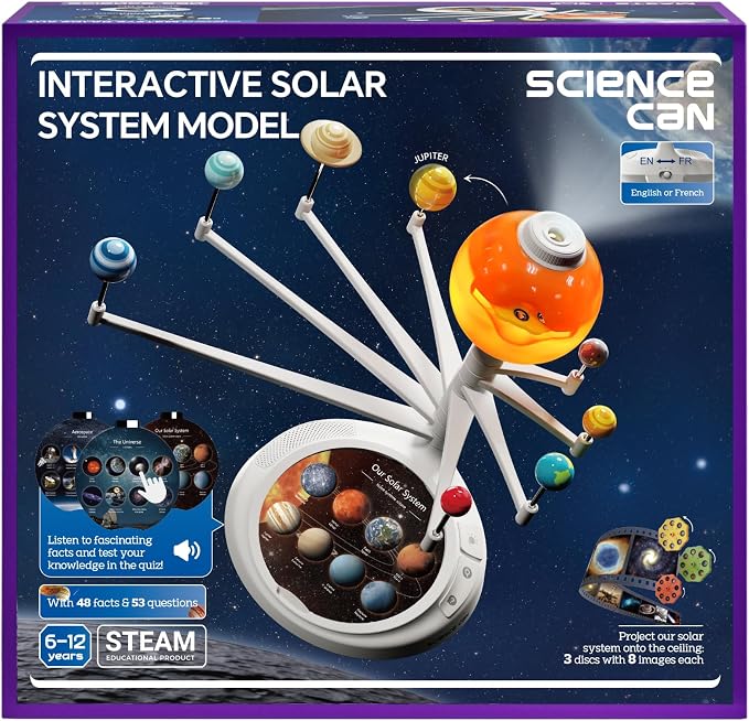 Science Can Solar System for Kids, Interactive Talking Solar System Model | HD Space Projector w/ 8 Planets, Bilingual EN/FR, Knowledge & Quiz Mode, STEM Space Toys Gifts for 6 7 8 9 10 Years Old Boys