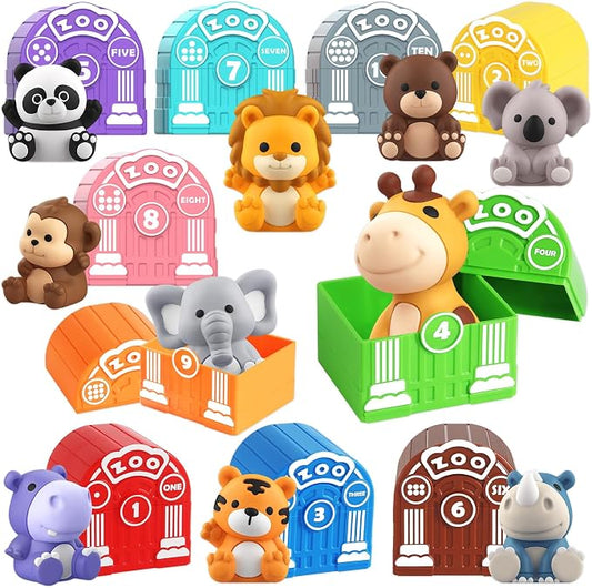 Toddler Toy for 1 2 3+ Years Old,Learning Toy for Toddlers with Animal Toys | 20PCS Safari Animal,Montessori Educational for Kids,10 Animals &10 Houses for Babies Boys Girls Christmas Birthday Gift