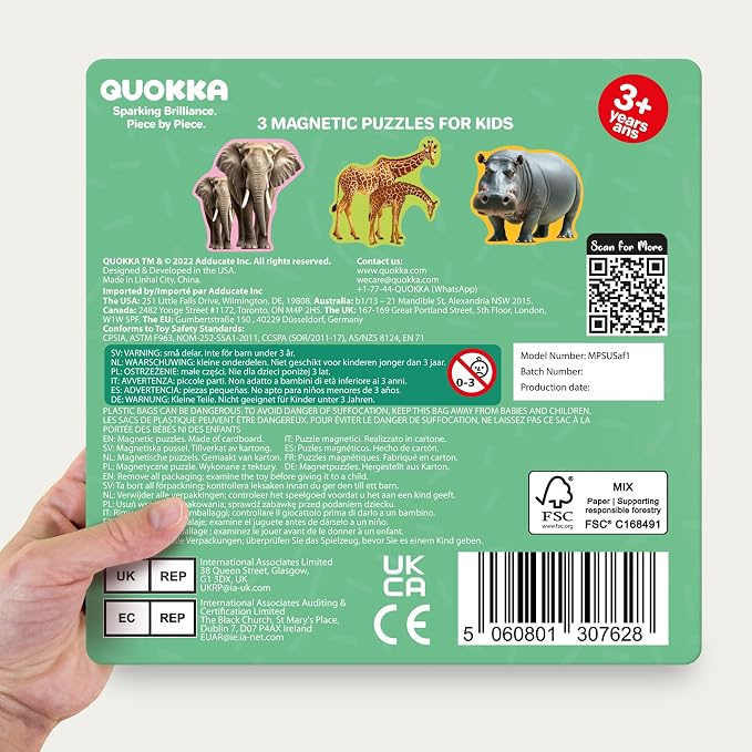 QUOKKA Step Up Magnetic Puzzles for Toddlers 1-3, Safari Animals Puzzle Set in One Book, Travel Games for Kids 3-5, Screen Free Toy for Toddlers and Preschoolers