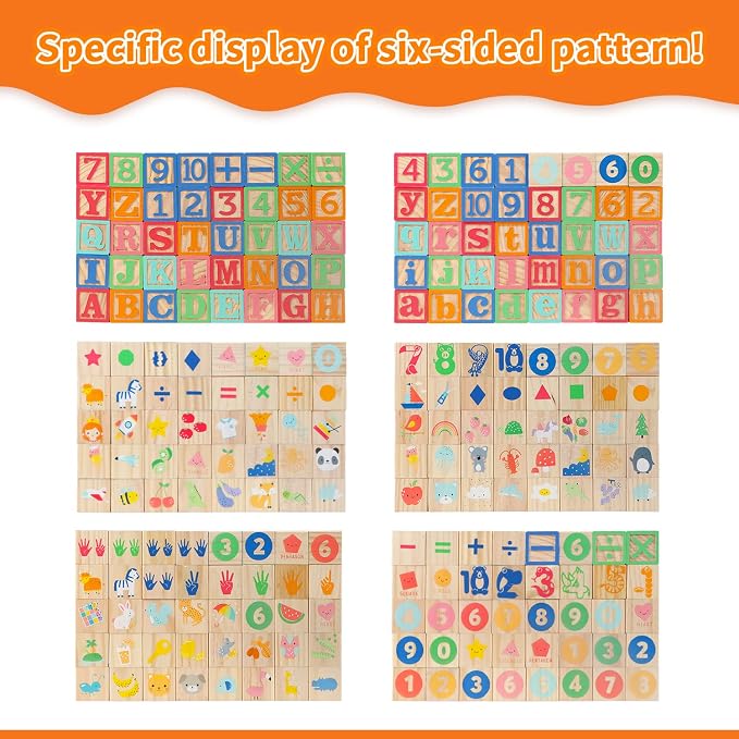 ABC Wooden Building Blocks for Toddlers 3 Large, 40 PCS Alphabet & Number Stacking Blocks with Storage Tray, Montessori Educational Learning Toys for Boys Girls Kids Gifts 1.65"