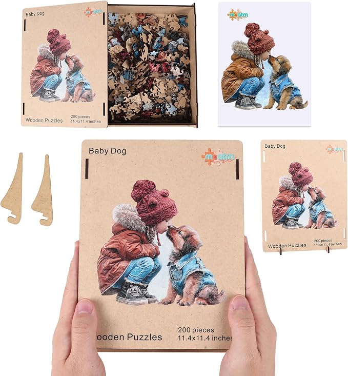 MEATRN Wooden Puzzles for Adults, Animal Wood Jigsaw Puzzles, 509 Pcs | Cute Little Girl Kissing Puppy, Heartwarming Parent-Child Game, Birthday Gift for Kids Home Decor, 16.8x17 in