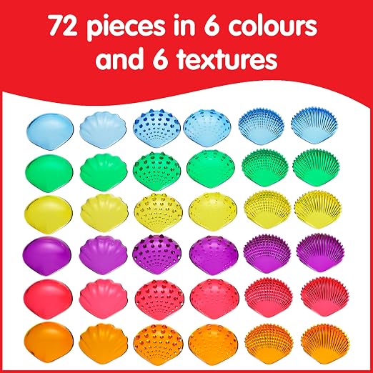 edxeducation Tactile Shells, Set of 72, Translucent, 6 Textures and Colors | Ages 18m+, Light Table and Sensory Bin Toys, Explore Early STEM Concepts