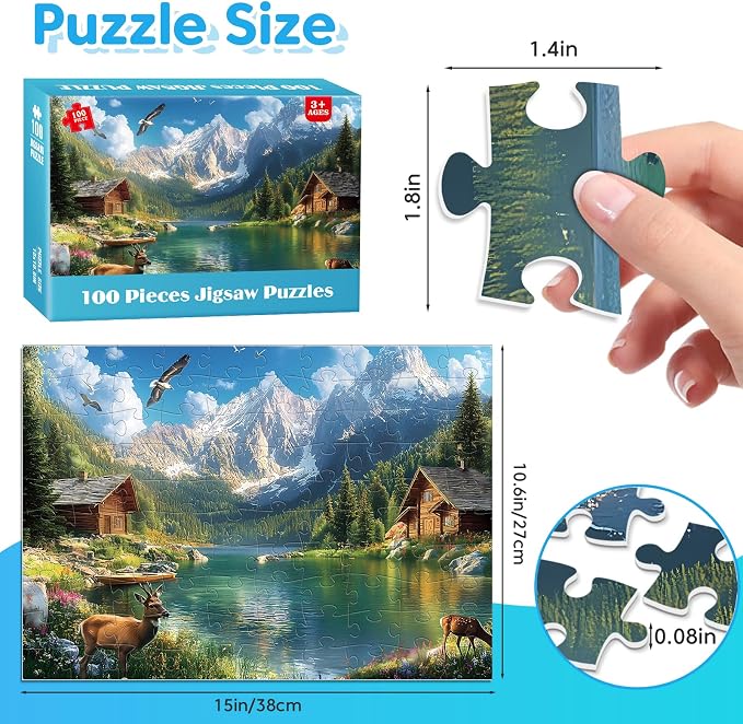 4-Pack 100 Piece Puzzles for Adults Seniors, Four Seasons Mountain Scenes | Nature Landscape Large Piece Jigsaw Puzzles for Kids Puzzle Ages 5-8 Jigsaw Puzzle for Kids Ages 4-6 6-8 8-10 Year Old