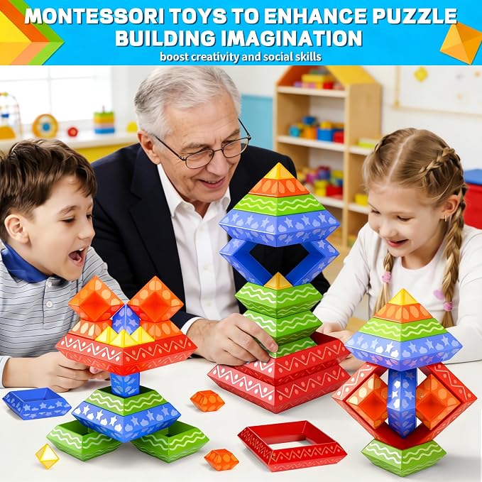 Doloowee Montessori Toys for Toddlers 1-3 3-5 - 30Pcs 3D Pyramid Stacking Blocks for Kids - STEM Educational Sensory Toys for 2 3 4 Year Old Boys Girls - Preschool Learning Birthday Gifts