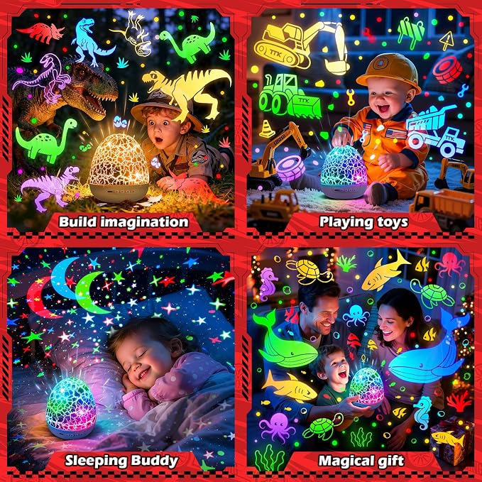 PIKOY Cars Toy Projector, 6 HD Films Kids Night Light, 15 Sounds Egg Light | 31 Colors, Remote Control, 360° Rotation, Car Toys for Toddlers 1-3 Boy Cars Toys for 3-5 Year Old Boy Birthday Gifts for 4-6