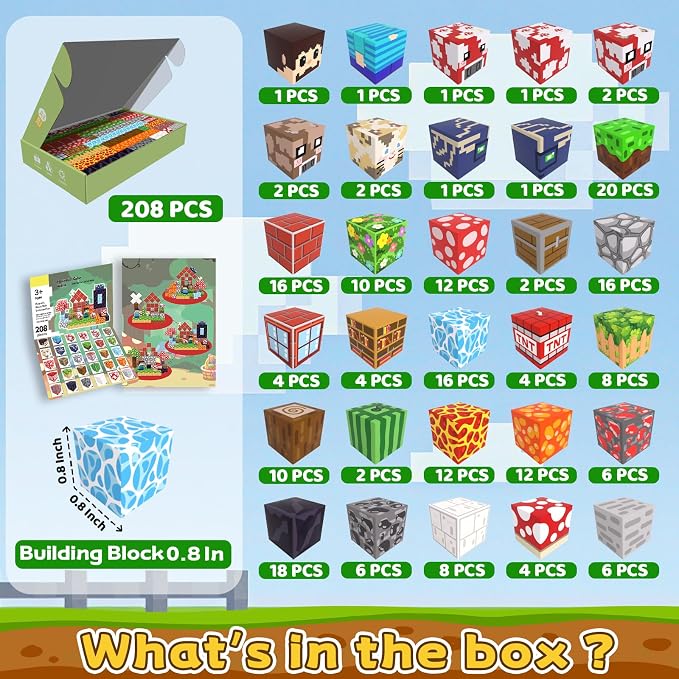 Magnetic Blocks, 208PCS Toys Building Cube Birthday Gifts for Kids | Magnetic Cubes, 0.8 inches Building Blocks, STEM Construction Toys Christmas Birthday Gifts for Kids Boys Girls