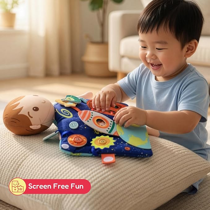 Max the Astronaut – 2-in-1 Soft Activity Doll & Busy Book | Screen-Free Travel Plush Toy with Tethered Pieces for Toddlers and Preschoolers ages 1–4 by Aleni Brands