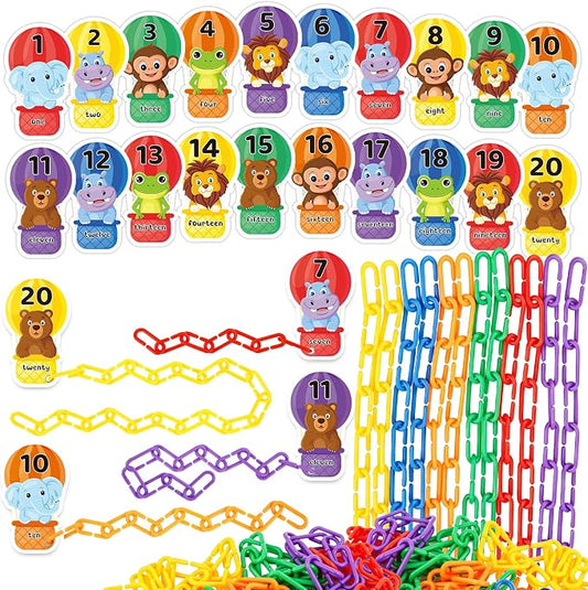 Fine Motor Skills Toys Plastic Chain Links Counting Games for Kids | Sensory Counting Toys Toddlers Math Manipulatives Math Games Preschool Kindergarten Classroom Must Haves Color Recognition