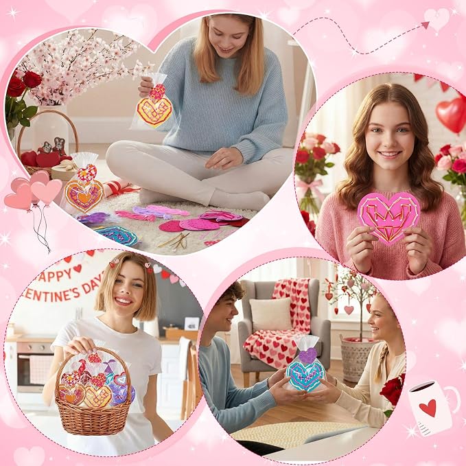 Capoda 18 Sets Valentines Gifts Bulk Lacing Cards Educational Threading Toy for Wooden Lacing Card Toys with Colorful Threads for Develop Imagination Early Education Learning Activity(Valentines)