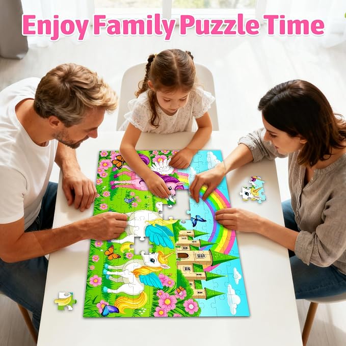 100 Piece Puzzles for Kids Ages 4-6 6-8 8-10, 4-Pack Princess Fairy Mermaid Unicorn Jigsaw Puzzles 100 Pieces Kids Puzzles Ages 3-5 4-6 5-8, Learning Toys Educational Gifts for Girls Boys 15x10 in