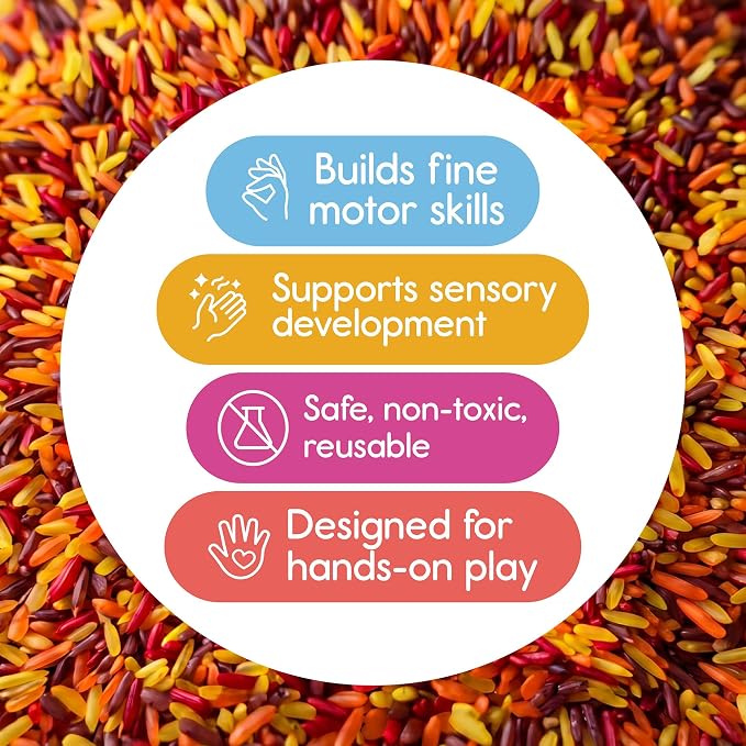Fall Sensory Play Rice for Kids, 2 lbs – Autumn Sensory Bin Filler for Scooping, Pouring, Sorting & Creative Play – Perfect for Sensory Bins and Tables – Fine Motor Play – Ages 3+