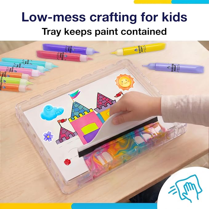 Squeegee Rainbow Squeeze Art Kit for Kids - Princess & Unicorn Design | Kids Stickers Included, Mess Free Paints, Girls Birthday Gifts Age 6-7 8 10, Develops Fine Motor Skills, STEAM Activity