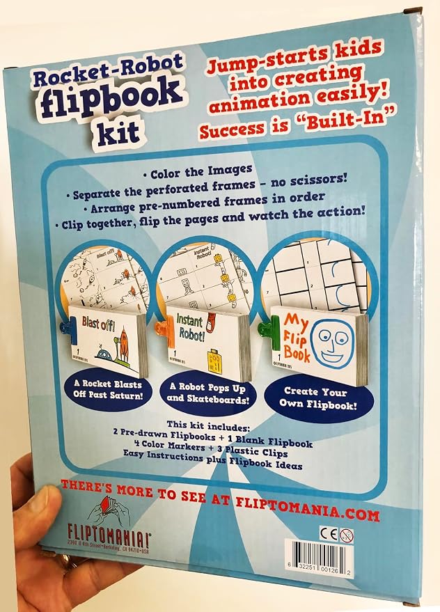 Fliptomania Flipbook Make-Your-Own Flip Book Kit for Kids 3 Pack, Rocket, Robot, & Blank DIY Flipbook Paper, Drawing Kids Arts & Crafts Project Set, Boys and Girls Arts and Crafts for Kids Ages 8-12