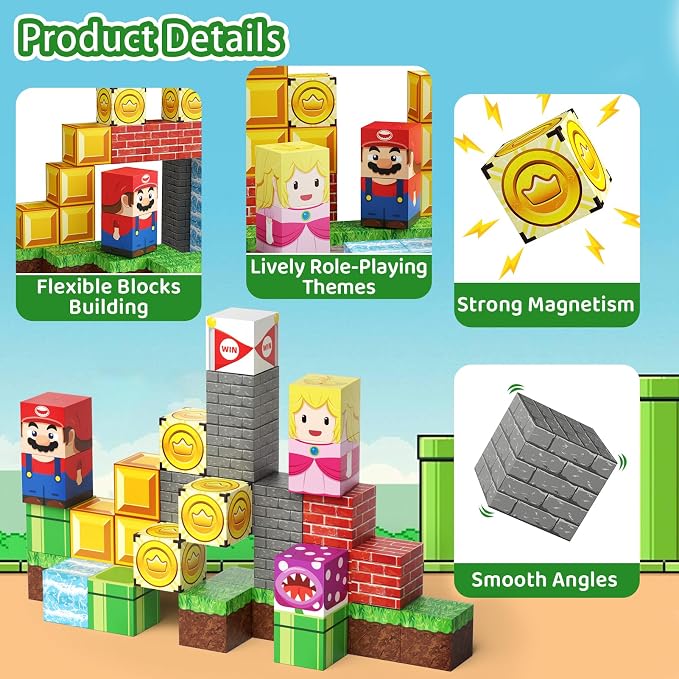 Magnetic Building Blocks Cubes for Kids: 35 PCS Travel Toys Ages 3-8 | Toddler Airplane Travel Activities Quiet Car Essentials - 35PCS Portable Stacking Bricks with Iron Storage Box for Boys Girls