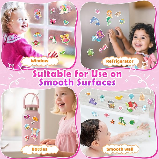 4 Sets Reusable Sticker Books for Toddler 1-3, Dress Up Stickers Book for Girls 2-4, Arts Crafts Jelly Stickers Travel Toys, Holiday Birthday Gifts Easter Basket Stuffers, Mermaid and Fairy Tale