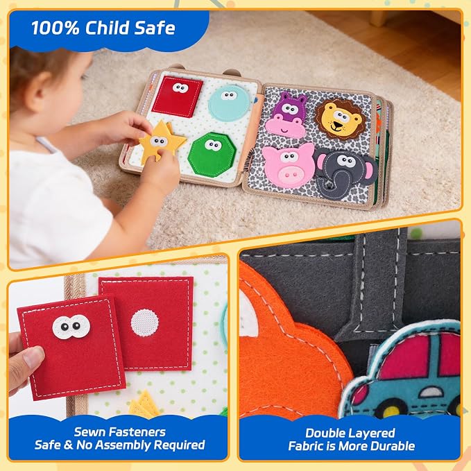 Giraffe Busy Book for Toddlers 1-3, Montessori Toys Toddler Busy Board for 1 Year Old, Felt Quiet Book Sensory Learning Activity Books, Airplane Car Travel Toys, Gifts for Boys Girls 1+