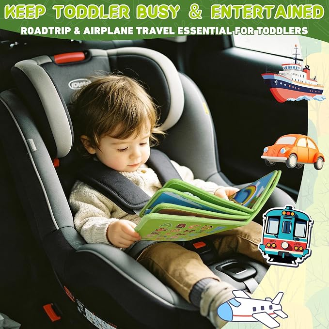 Busy Book for Toddlers 1–3, Montessori Animal Sensory Quiet Book, Fine Motor Skills Learning Toy for 1 2 3 Year Old Boys Girls, Educational Travel Toy for Airplane Car, Birthday Gift