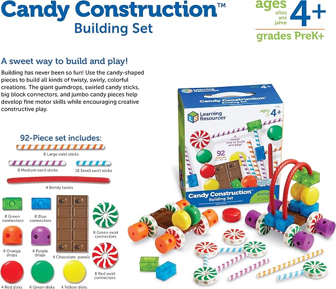 Learning Resources Candy Construction Building Set - Creative Building Toys for Kids, Toddler STEM Toys, Kids STEM Activities, Construction Sets, Preschool Engineering Toy