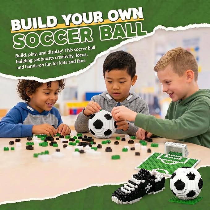 Soccer Ball Building Blocks Set, STEM Model Kit for Adults & Teens, Football Desk Decor Gift