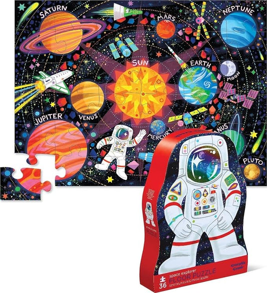 Crocodile Creek 36-Piece Jigsaw Floor Puzzle - Fun Floor Puzzles for Kids Ages 3-5 - Heavy-Duty Shaped Box for Storage - Space Explorer - 24" W x 18" H Finished