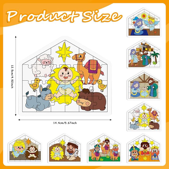 Cinrobiye 24 Pcs Christmas Nativity Coloring Puzzle Craft，DIY Jesus Religious Paper Crafts Make a Nativity Scene Sticker for Christian Holy Night Sunday School Church Classroom Holiday Art Project