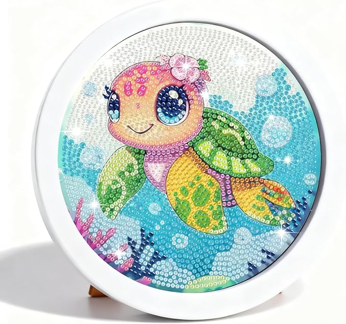 Gemozaic Sea Turtle Diamond Art Kits for Kids Ages 6-8-12, Round Frame | Sea Animal Diamond Art for Kids 6 8 9 10 12 Year Old, Easy Kid Big Gem Painting, DIY Arts and Crafts for Girl Birthday Gift