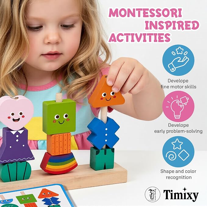 Montessori Wooden Stacking Lacing Beads Toy, STEM Sequencing Ages 3+