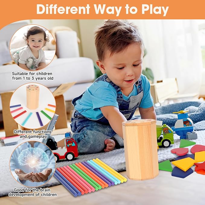 Montessori Toys for 1-3 Year Old: 2 in 1 Wooden Learning Color Sorting Toys for Toddlers Age 1 2 3, Educational Fine Motor Developmental Sensory Matching Game Activities, 12 18 24 Months Kids Boy Girl