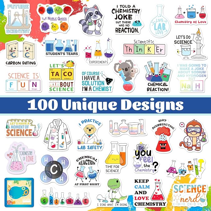 200 PCS Chemistry STEM Stickers | Laboratory Classroom Decor, Waterproof Vinyl, For Teachers Students Kids Teens Adults, For Water Bottle Laptop Notebook