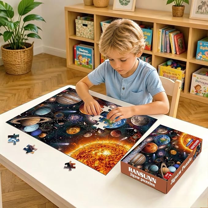 100 Piece Puzzles for Kids, Adults & Seniors, Educational Solar System Planets Jigsaw Puzzles for Kids Ages 4-6 5-8, Space Learning Toy Gifts for Boys and Girls - Every Piece is Unique