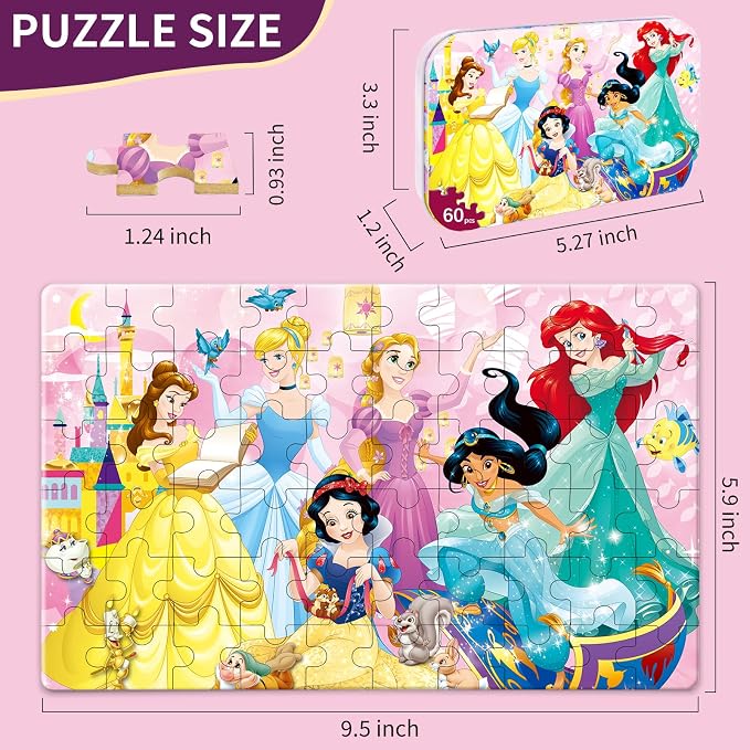 Kids Puzzle Ages 3-8, 60 Piece Jigsaw Puzzles in Metal Box, Educational Learning Toys for Boys and Girls, Premium Puzzle Games