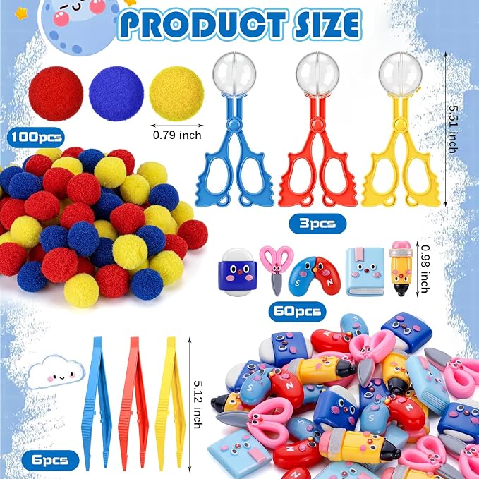 Thyle 179 Pcs School Sensory Bin Filler Toys for Kids Fine Motor Skills Items Set Counting Sorting Training Early Education Development for Preschool Back to School Students Gift Activities Ages 3-6