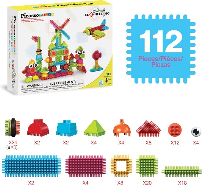 PicassoTiles Toys 112 Piece Hedgehog Blocks STEM Building Tiles Set Construction Learning Toy Stacking Interlock Block, Creativity Beyond Imagination, Inspirational, Recreational, Educational PTB112