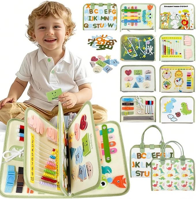 Aurasys Toddler Busy Board Montessori Travel Toy | Sensory Activity Busy Book for Learning Fine Motor Skills, Educational Gift for Girls and Boys