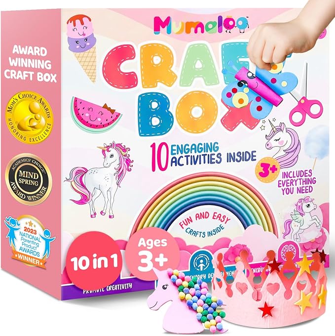 Mumaloo Kids Craft Kit – 10 Unicorn & Mermaid Art Projects | No Mess · All Supplies Included · Ages 3 4 5 6 7 8 · Educational Gift for Girls · Toddler Arts and Crafts