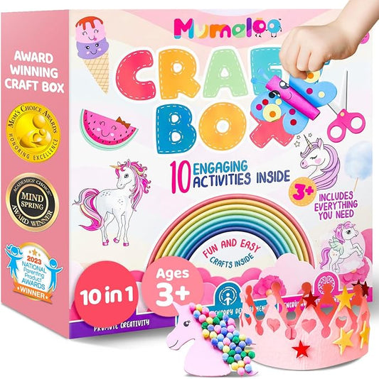 Mumaloo Kids Craft Kit – 10 Unicorn & Mermaid Art Projects | No Mess · All Supplies Included · Ages 3 4 5 6 7 8 · Educational Gift for Girls · Toddler Arts and Crafts