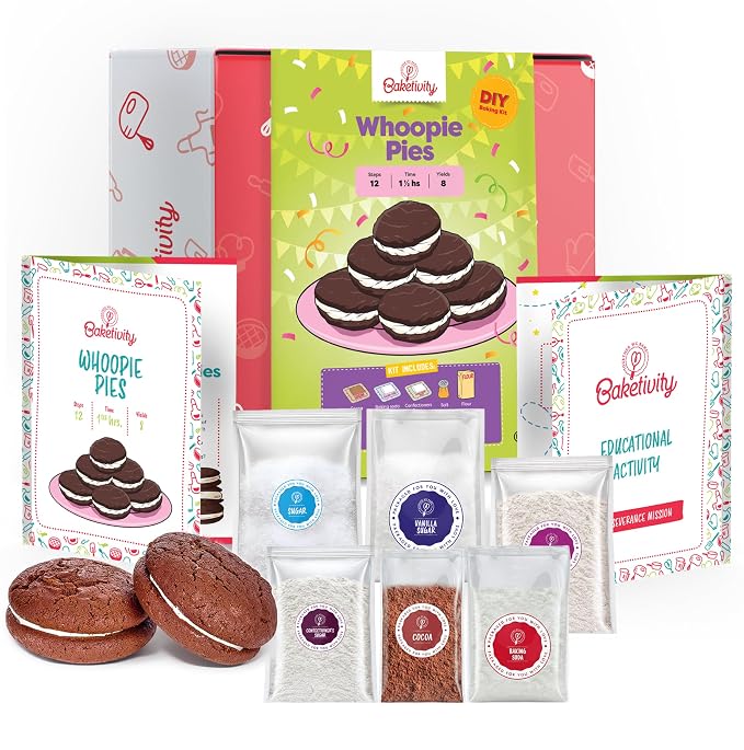Baketivity Whoopie Pie Kids Baking Kit with Pre-Measured Ingredients | DIY Activity Kit Featuring Easy Recipe, Family Fun, and Delicious Homemade Treats Gift Idea for Boys and Girls Ages 4-12