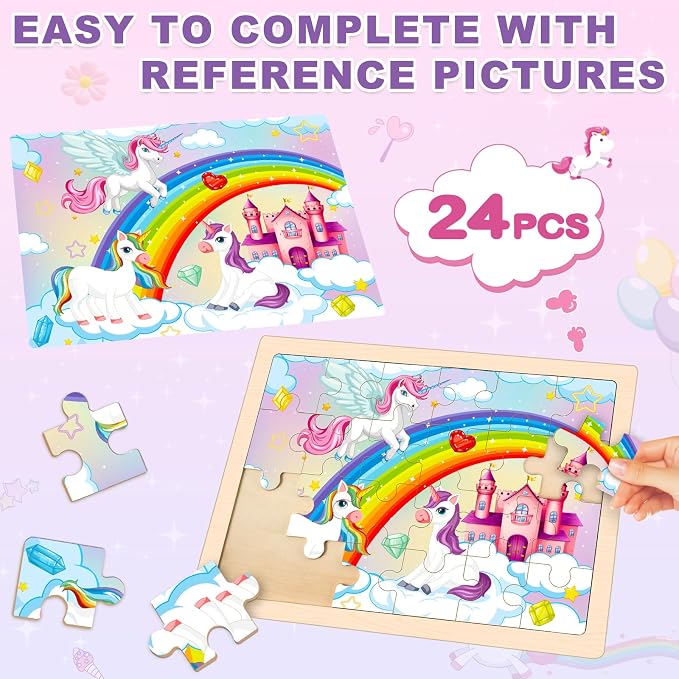4-Pack Wooden Puzzles for Kids Ages 3-5, 24-Piece Princess Jigsaw Set | Toddler Puzzles Ages 3-5, Preschool Puzzles with Wooden Jigsaw Boards for Fine Motor Skills, Shape Recognition and Travel