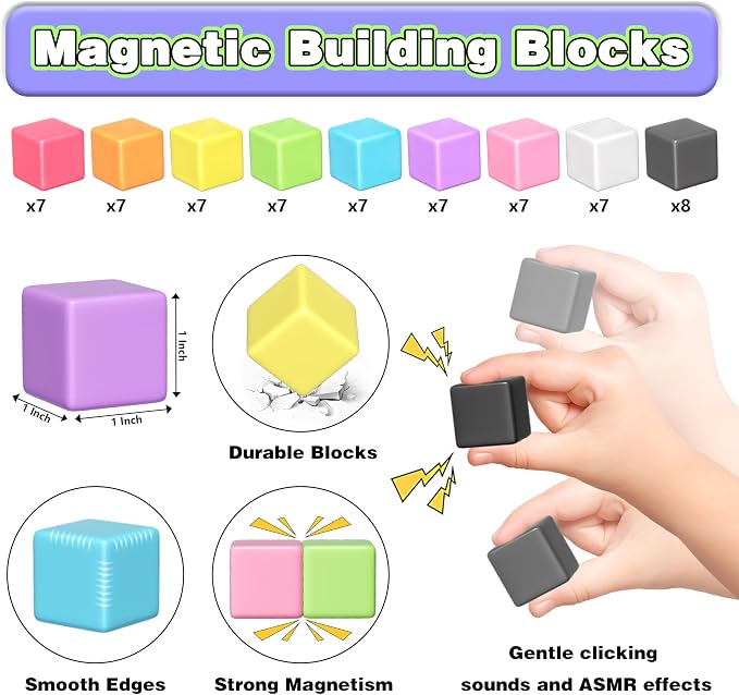 Apluses Magnetic Blocks for Toddlers 3+ Gift for Boys Girls | 1 inch, PP Plastic, Candy colors, 64pcs