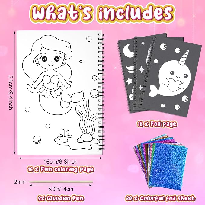 Art & Craft Activity,Foil Craft Princess DIY Fun Art Kits,No Mess Creative Foil Art Kits Set Drawing Game for Kids,Birthday Gifts Crafts Supplies Travel Toys for Girls Boys Ages 4 5 6 7 8 9 Year Old