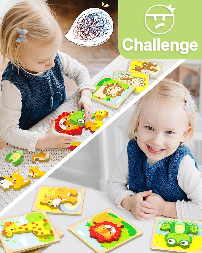 Benresive Wooden Toddler Puzzles, Montessori Toddler Toys for 1 2 Year Old | 6 Pcs Puzzles, 1 2 3 Year Old Girl Boy Great Gifts, Learning Educational Preschool Bolck Toys for 1 2 3 Year Old