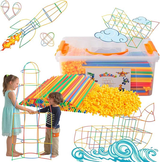 ZOZOPLAY Straw Constructor STEM Building Toys 400 Piece Straws and Connectors Building Sets Colorful Motor Skills Interlocking Plastic Engineering Toys Best Educational Toys Boy & Girl… | 400 colorful straws and connectors let kids 3+ build cars and ro...