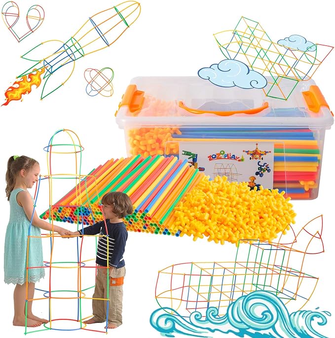 ZOZOPLAY Straw Constructor STEM Building Toys 800 Piece Straws and Connectors Building Sets Colorful Motor Skills Interlocking Plastic Engineering Toys Best Educational Toys Boy & Girl | 800 straws and connectors let kids build cars, rockets, and more ...