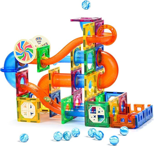 MAGBLOCK 85PCS Marble Run Magnetic Tiles Toy Building Blocks STEM Ages 5+ | Educational Brain Development Kit, Magnet Construction Toys for Boys Girls Kids Age 5 6 7+ Years Old