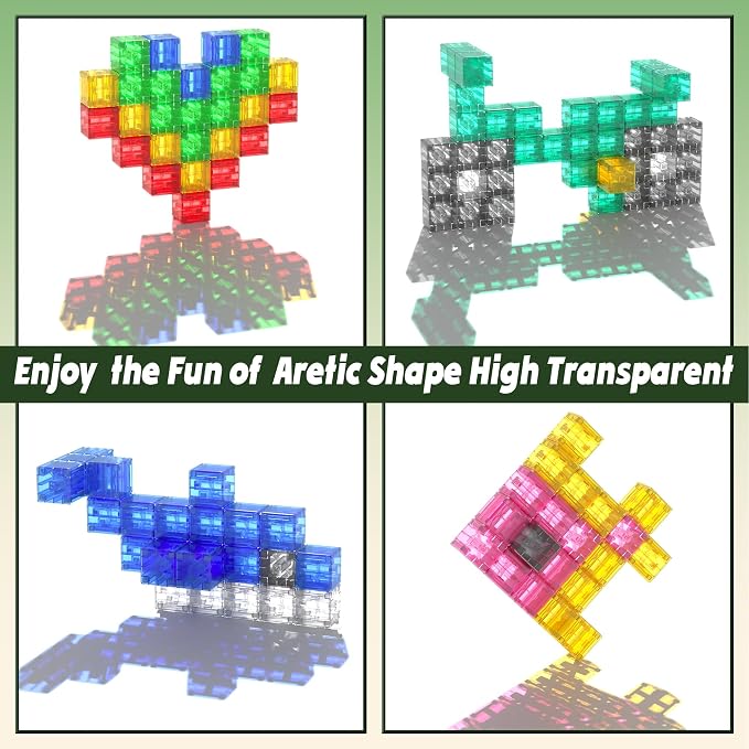 Magnetic Blocks Building Toys Gifts for Kids Aged 3+ Year Old Boys Girls | Transparent, PP Plastic,1 inch, 64PCS