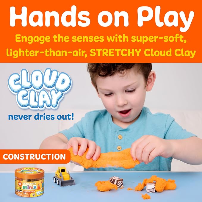 Creativity for Kids Sensory Minis Construction Kit | Cloud Clay Sensory Toy with Excavator for Kids | Summer Activities for Kids that are Mess-Free, Screen-Free Travel Toy (Ages 3+)