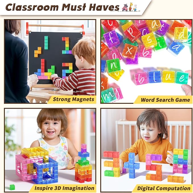 Apluses 45PCS Magnetic Blocks - Transparent Magnet Cubes, Kids Building Blocks, Sensory Autism Gifts for Kids Ages 3+, Preschool Travel Toys for 3-5 Year Old Boys and Girls