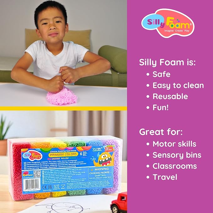Silly Foam, Creative Modeling Foam Beads, 2-Pack of 6 Neon Pastel Colors, Perfect for Preschool and Kids, Arts & Crafts, Sensory Play, STEM, Travel Toy, Easter Basket Stuffers, Non-Toxic (Age 3+)